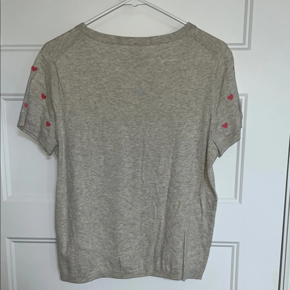 NWT J. Crew Heather Gray Tee with Red Heart Accents